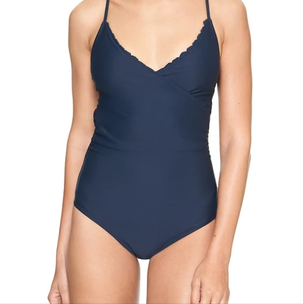 Deep Navy Blue One-Piece Swimsuit by GAP. Scalloped edge design. Never worn.